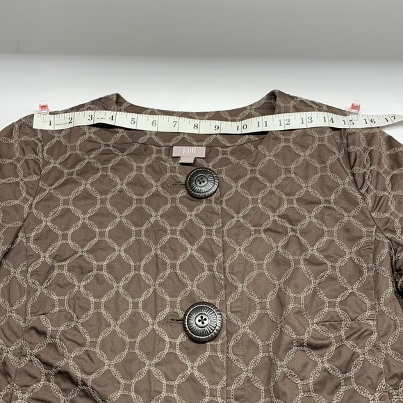 J Jill Crop Blazer Jacket Embroidered Circles 3/4 Sleeves Size Small Brown - Picture 8 of 11
